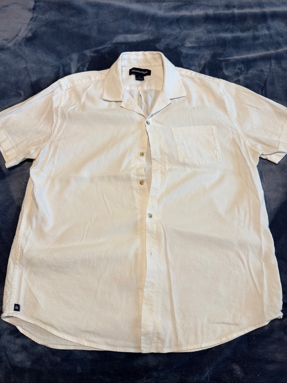 Mizzen+Main White Short Sleeve Camp Collar Button-Down Shirt